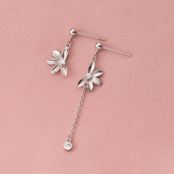A43548 s925 sterling silver rhinestone flower fringe stud trendy earrings