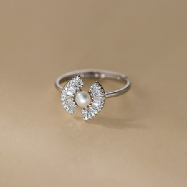 A44965 s925 sterling silver sweet rhinestone natural fresh water pearl ring