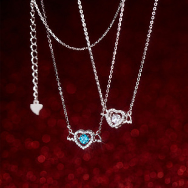 A39234 s925 sterling silver rhinestone heart wing necklace