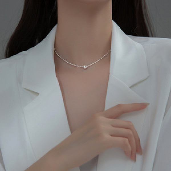 A45394 s925 silver simple bead fashion short choker necklace