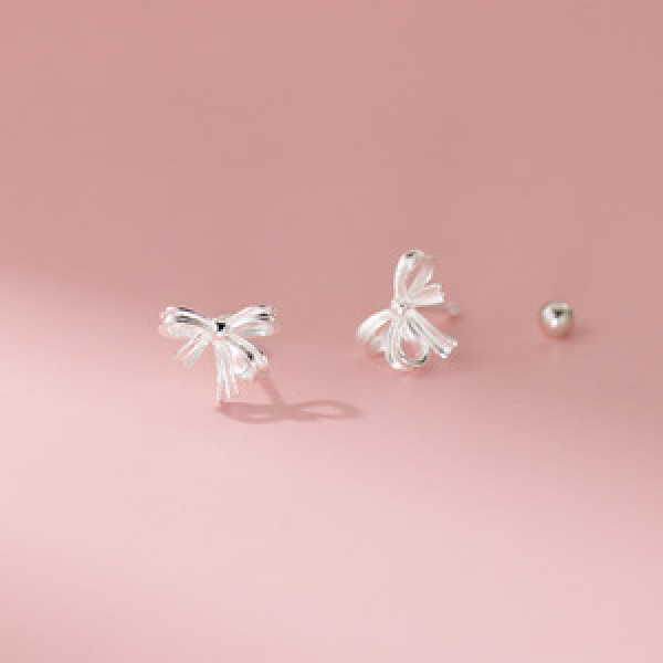 A45815 s925 sterling silver ribbon stud sweet butterfly bar earrings