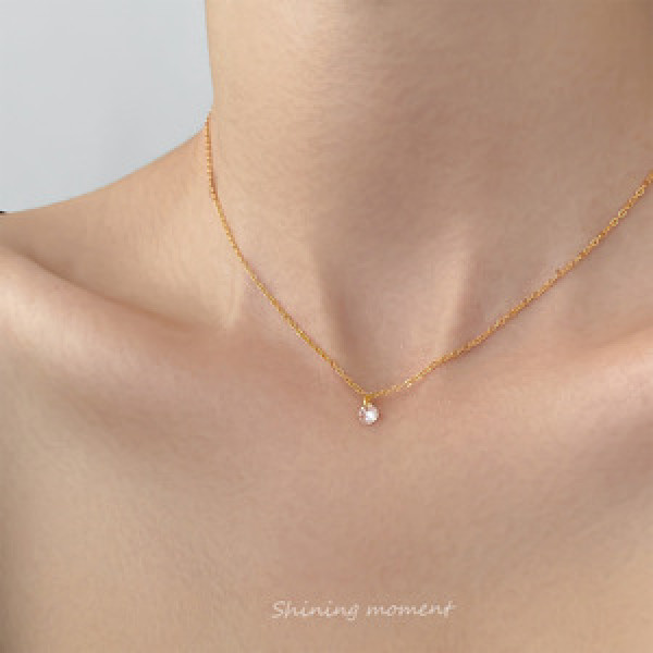 A43785 s925 sterling silver trendy sweet simple rhinestone necklace