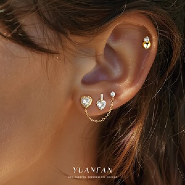 A44573 s925 sterling silver cubic zirconia heart stud fashion sweet heartshape earrings
