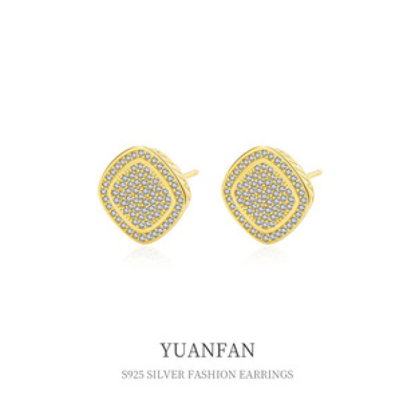 A39344 sterling silver geometric square cubic zirconia stud earrings