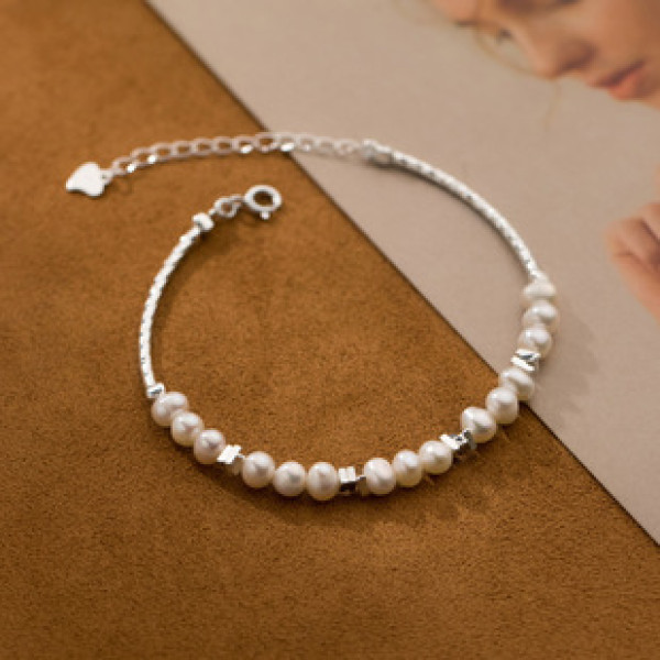 A39036 s925 sterling silver pearl charm elegant design bracelet