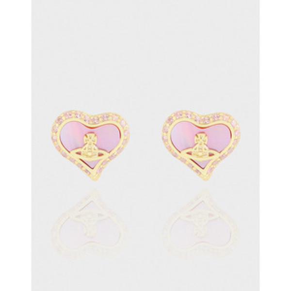 A43286 design pink heart stud sterling silver s925 earrings