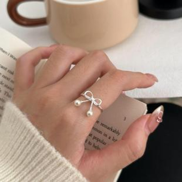 A43226 simple s925 sterling silver butterfly pearl design unique ring