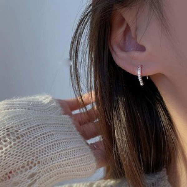 A44882 s925 silver stud rhinestone sparkling dangle clipon earrings