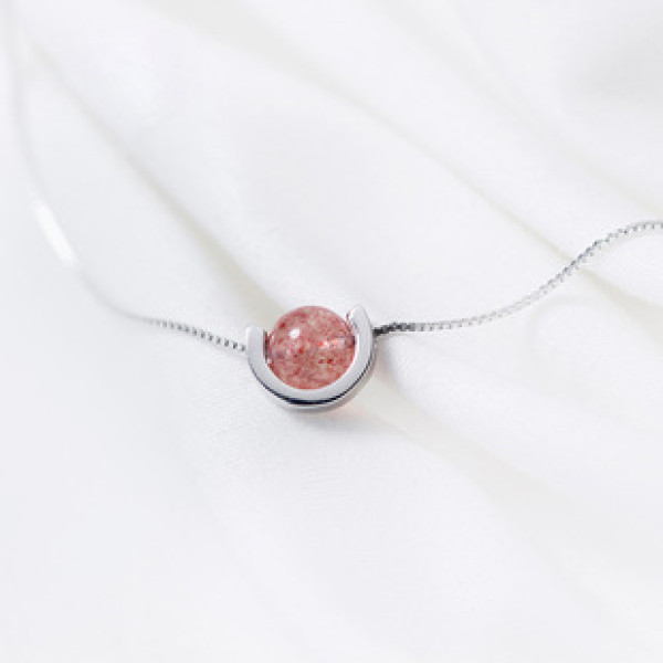 A42919 s925 silver strawberry crystal short choker necklace
