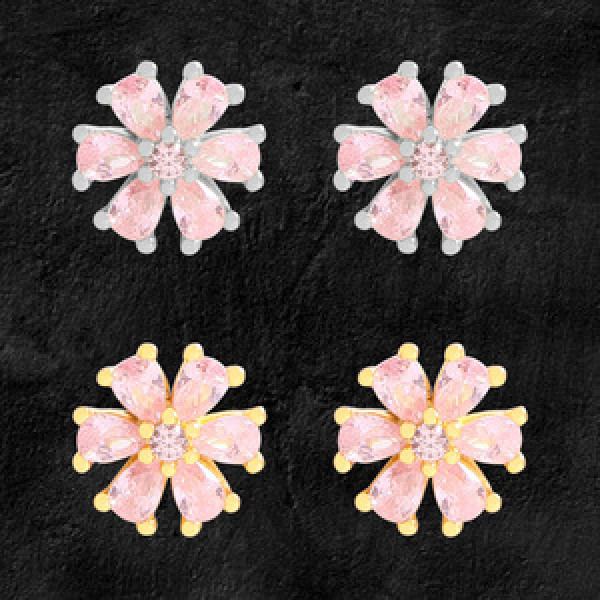 A45211 pink cubic zirconia daisy stud sterling silver s925 flower earrings