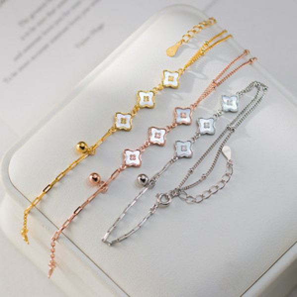 A45194 s925 silver trendy sweet double layer shell charm bracelet