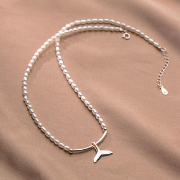 A31218 s925 sterling silver trendy chic pearl short necklace