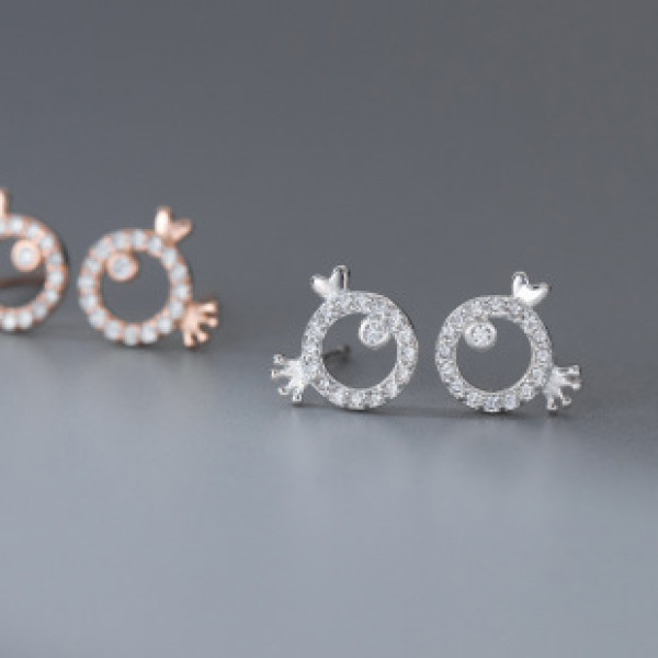 A41083 s925 sterling silver simple cute trendy crown rhinestone earrings
