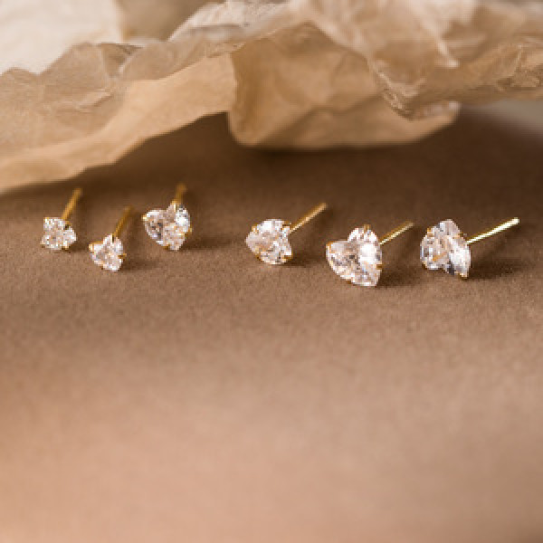 A45111 s925 sterling silver sweet dainty rhinestone heart stud earrings