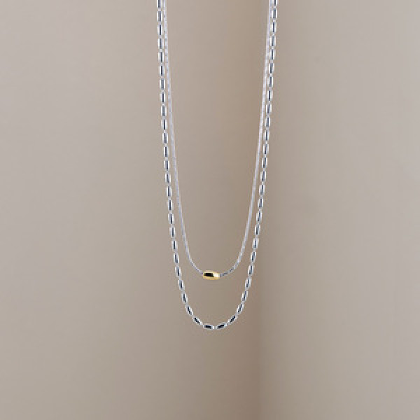 A44922 s925 sterling silver simple gold beaded necklace