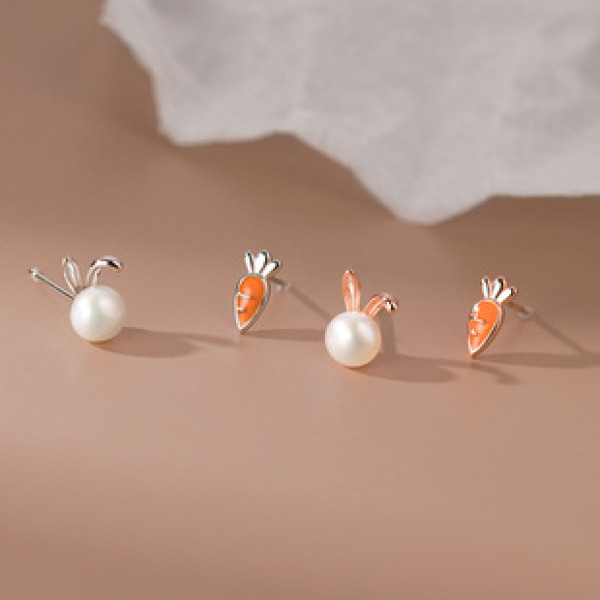 A40602 s925 silver pearl rabbit stud design cute earrings