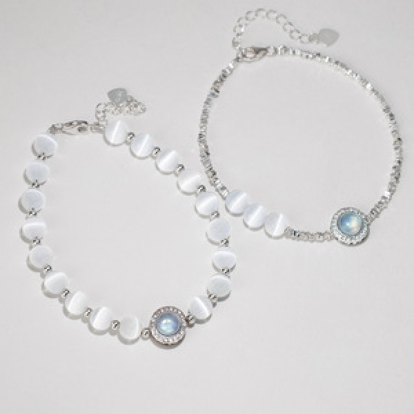 A46014 s925 silver trendy sweet dainty rhinestone cateye charm bracelet