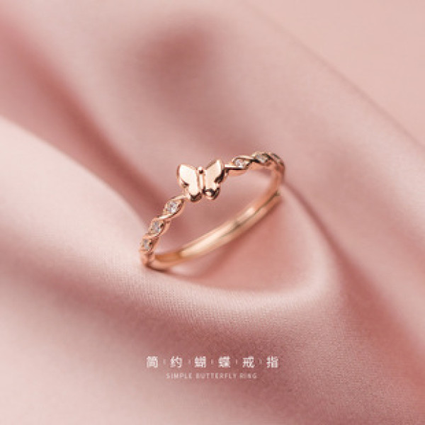 A43149 s925 silver sweet trendy butterfly elegant rhinestone ring