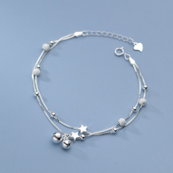 A37872 s925 sterling silver double doublelayer layered ball stars charm design bracelet