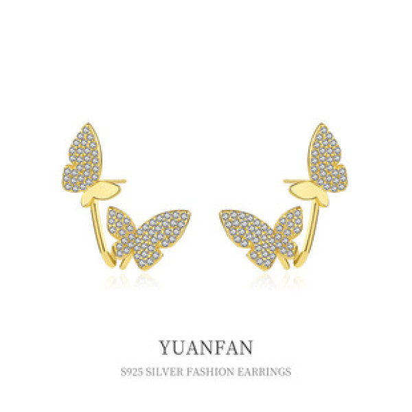 A38592 sterling silver cubic zirconia unique elegant butterfly stud earrings