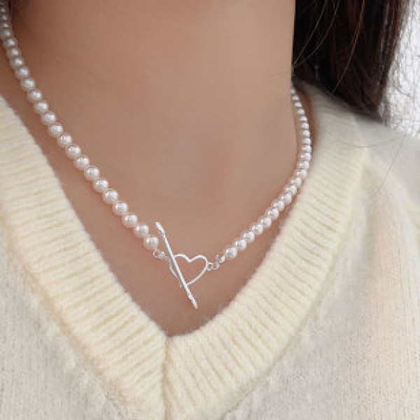 A41006 sterling silver crystal pearl accessory simple choker necklace