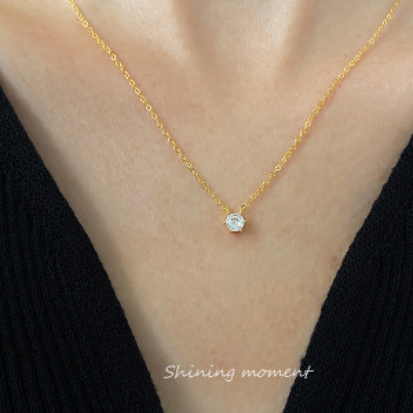 A43829 s925 sterling silver simple sweet extra rhinestone hot necklace
