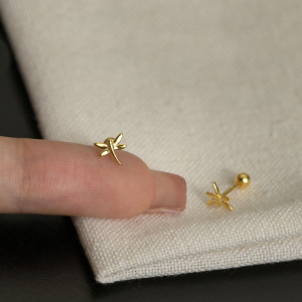 A44431 s925 silver dragonfly stud cute unique elegant earrings