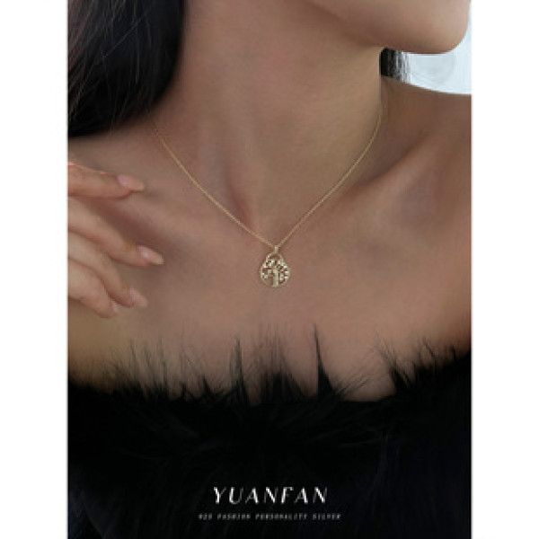 A43026 s925 sterling silver tree pendant unique trendy hollowed wood necklace