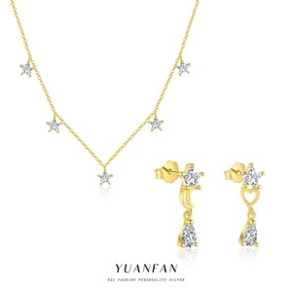 A45262 s925 sterling silver stars moon cubic zirconia stud fashion earrings