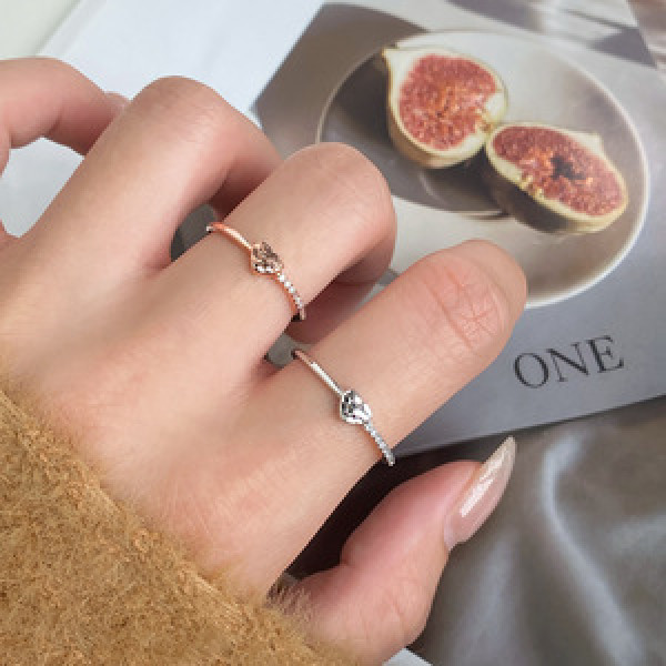 A45648 s925 sterling silver trendy sweet rhinestone heart ring