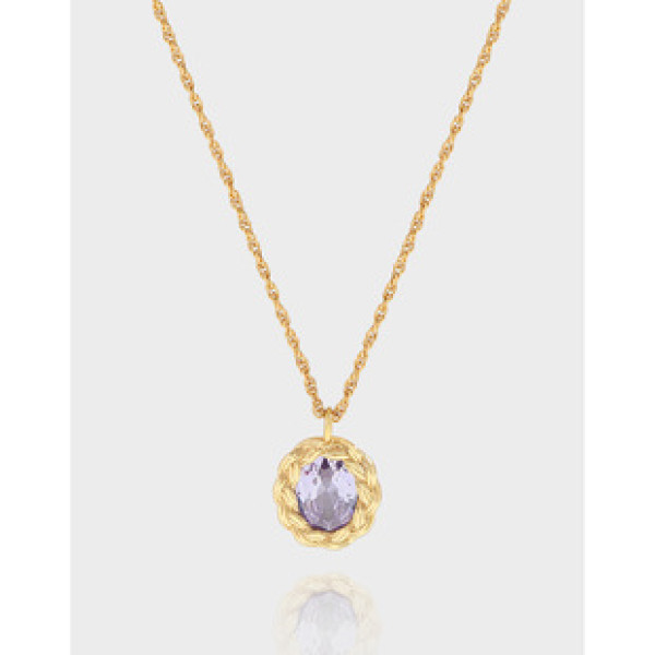 A37770 design twist purple cubic zirconia sterling silver s925 quality necklace