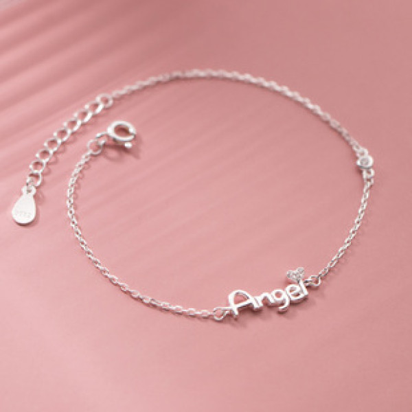 A38063 s925 sterling silver rhinestone heart letter charm trendy elegant bracelet