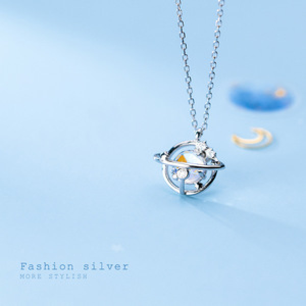 A45387 s925 silver simple elegant ball fashion trendy rhinestone necklace
