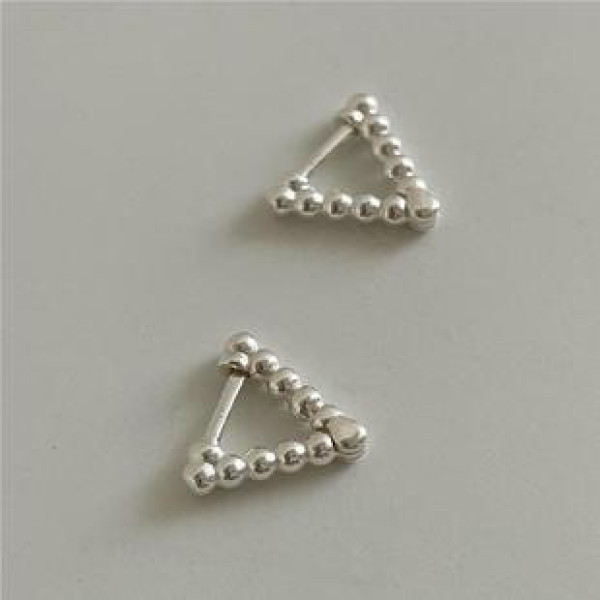 A37356 sterling silver geometric triangle bead simple fashion stud earrings