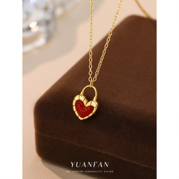 A43614 agate heart s925 sterling silver necklace