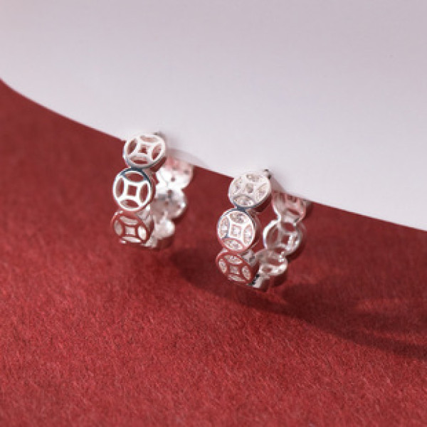 A38156 s925 sterling silver circle rhinestone copper simple elegant earrings