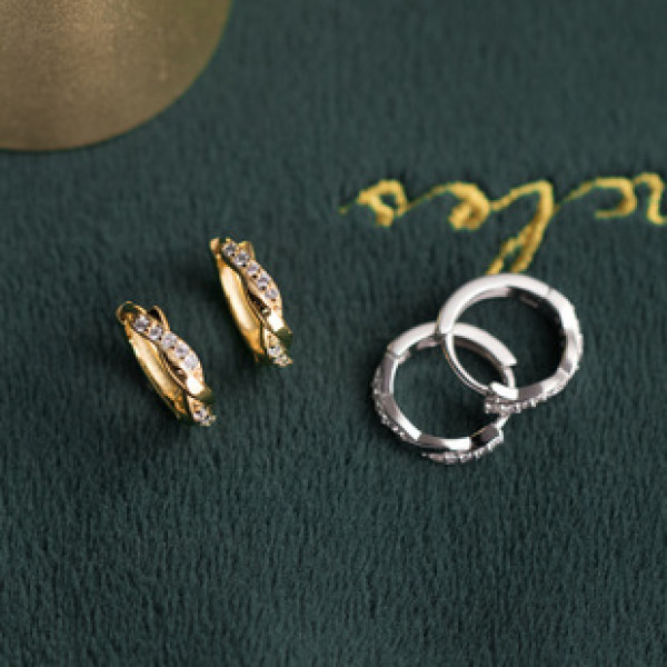 A39157 s925 silver elegant rhinestone weave simple earrings