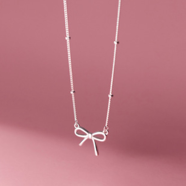 A36750 s925 sterling silver bow short necklace