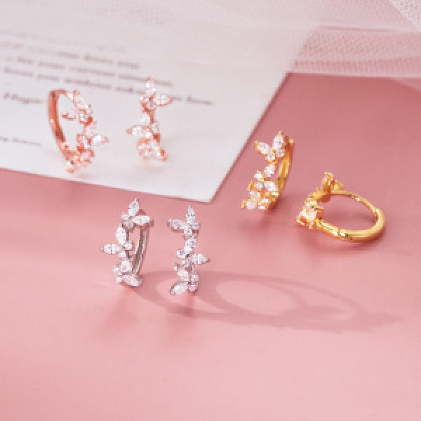A46260 s925 sterling silver sweet rhinestone butterfly ear buckle