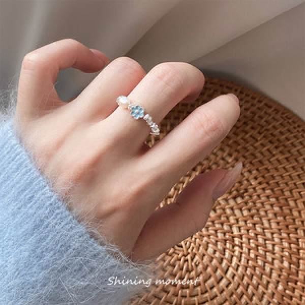 A45836 s925 sterling silver trendy sweet natural pearl simple flower ring
