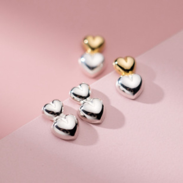 A41087 s925 sterling silver double heart stud sweet earrings