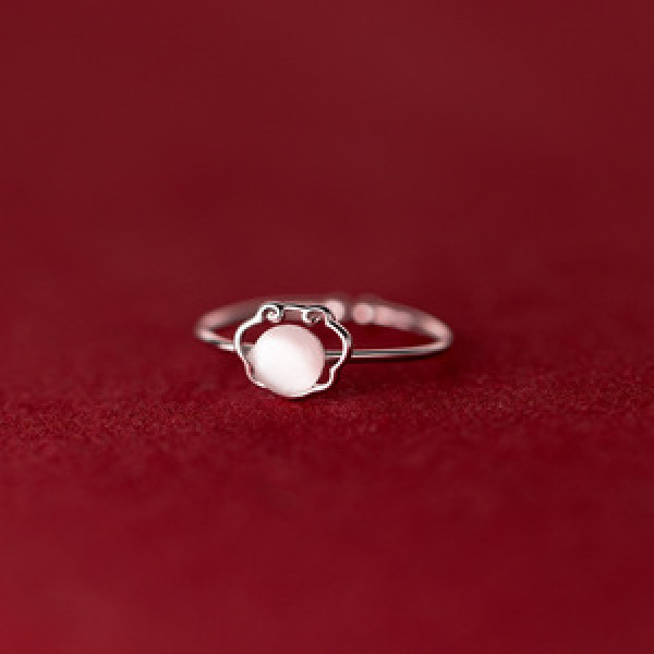 A45395 s925 silver artificial cateye geometric hollowed adjustable ring
