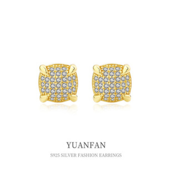 A39341 sterling silver square cubic zirconia stud earrings