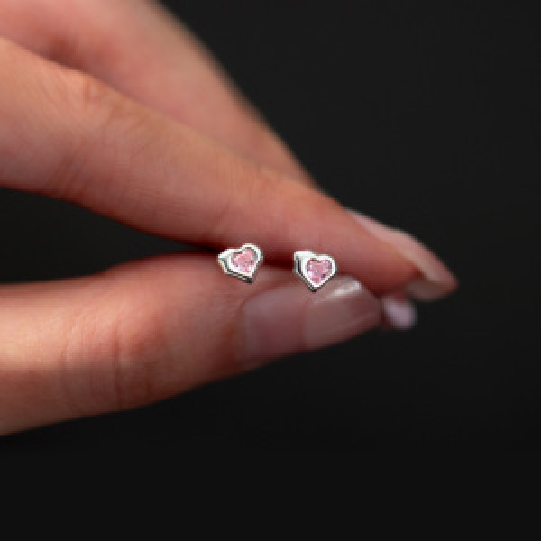 A44735 silver trendy sweet rhinestone heart stud earrings