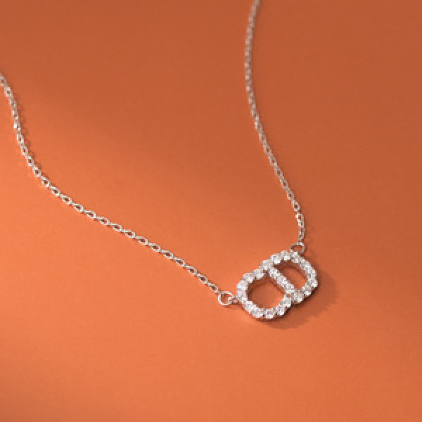 A45411 s925 sterling silver rhinestone initial dainty necklace