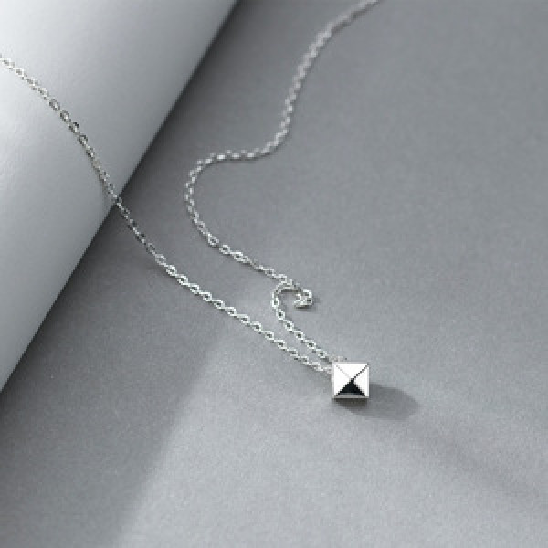 A46087 s925 silver dainty simple unique rhombic square necklace