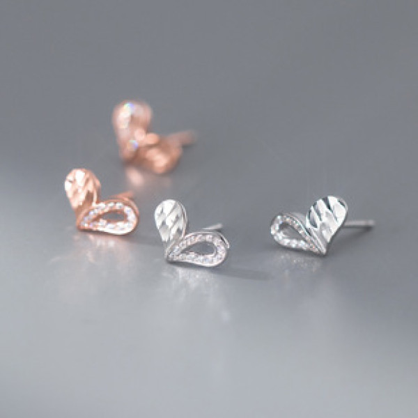 A41595 s925 sterling silver sweet rhinestone heart stud earrings hollowed design earrings