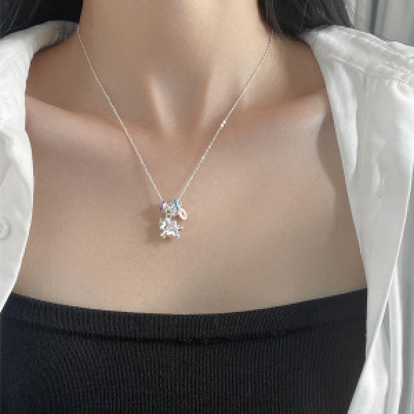 A46368 silver sweet enamel colorful necklace