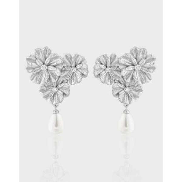 A40038 unique elegant rhinestone pearl pendant s925 sterling silver stud earrings