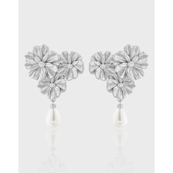 A40038 unique elegant rhinestone pearl pendant s925 sterling silver stud earrings